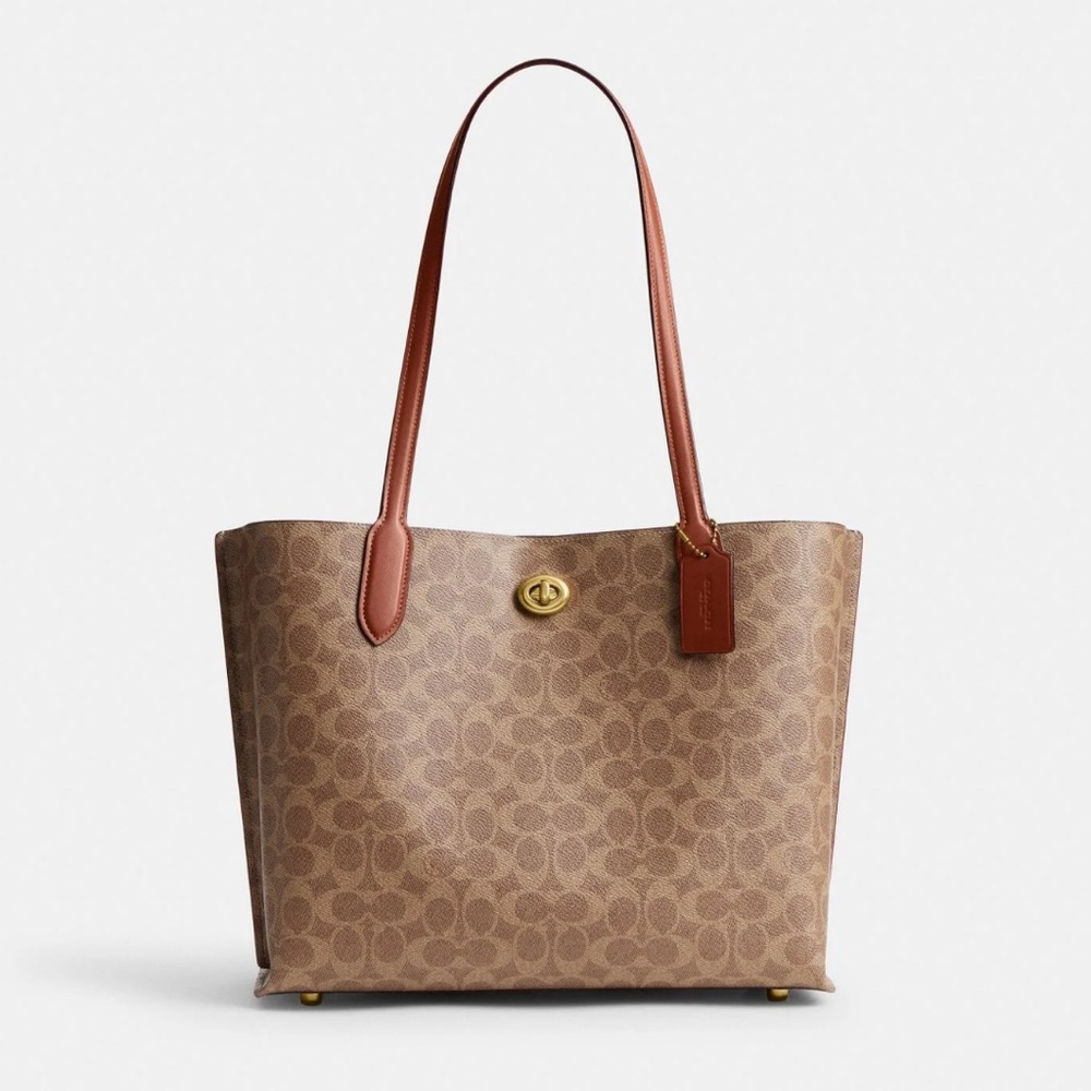 Coach Brown Signature Canvas Tote with Cognac Leather Trim
